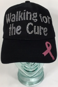 Walking For The Cure Glitter Ribbon Baseball Hat