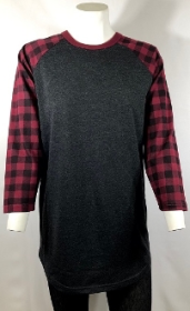 Raglan Shirts Charcoal Body Plaid Burgundy Sleeves