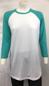 Raglan Shirts White Body Teal Sleeves