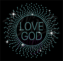 Love God Circle Aqua Rhinestone Transfer