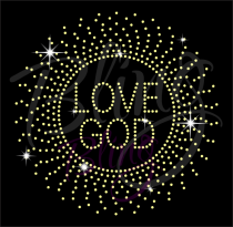 Love God Circle Light Gold Rhinestone Transfer