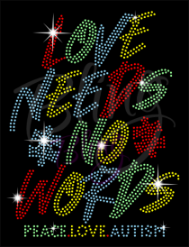 Love Needs No Words Multicolor Autism Rhinestone Transfer