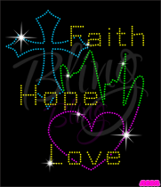 Faith Hope Love Neon Rhinestones