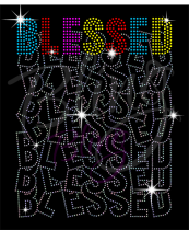 Blessed Multicolor Repeated Text Rhinestone Transfer