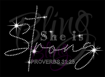 She Is Strong Cross Rhinestone Transfer