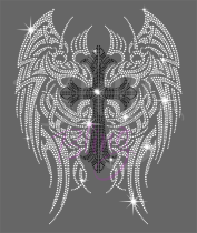 Wings Black Cross Rhinestone Transfer