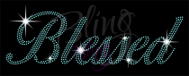 Blessed Cursive Aqua 2mm Rhinestone Transfer