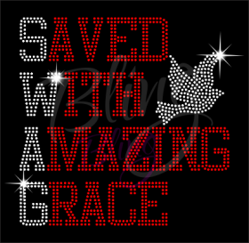 Saved With Amazing Grace SWAG Hot Fix Rhinestone Transfer Bling iron On Wholesale