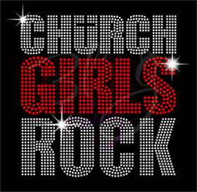 Church Girls Rock Hot Fix Rhinestone Transfer Bling iron On Wholesale