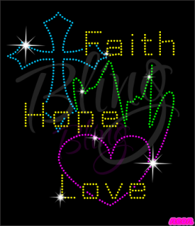 Faith Hope Love Neon Color Rhinestones Hot Fix Bling Iron On Wholesale RT-2892