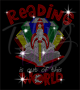 Reading Is Out Of This World Rhinestone Transfer Hot Fix Bling Wholesale Iron On RT-2936
