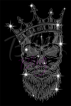 Skull With Crown And Beard Rhinestone Transfer Hot Fix Bling Wholesale Iron On RT-2939