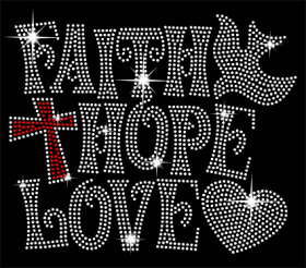 Faith Hope Love Dove Cross Hot Fix Bling Iron On Wholesale rhinestone transfer RT-2941