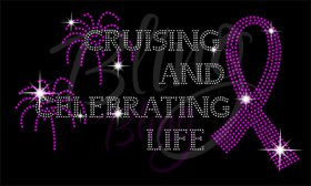 Cruising And Celebrating Life Pink Ribbon Breast Cancer Rhinestone Transfer Hot Fix Bling iron On RT-3008