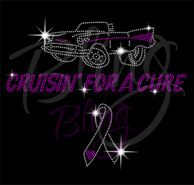 Cruisin For A Cure Pink Ribbon Breast Cancer Rhinestone Transfer Hot Fix Bling iron On RT-3009
