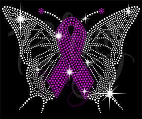 Monarch Butterfly Pink Ribbon Breast Cancer Rhinestone Transfer Hot Fix Bling iron On RT-3010