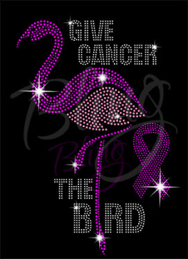 Give Cancer The Bird Pink Ribbon Breast Cancer Rhinestone Transfer Hot Fix Bling iron On RT-3011